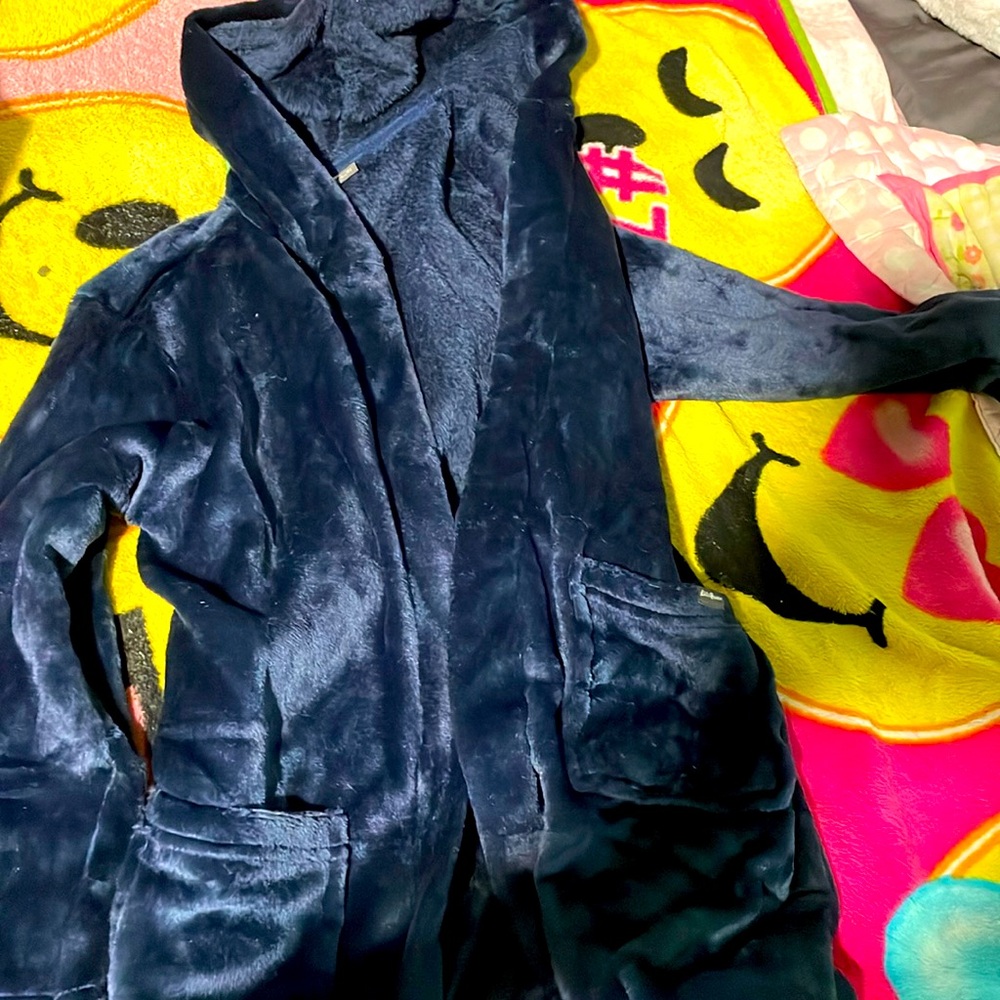NAVY SILKY KIDS ROBE